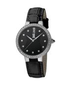 34mm Rock Crystal Leather Watch, Black