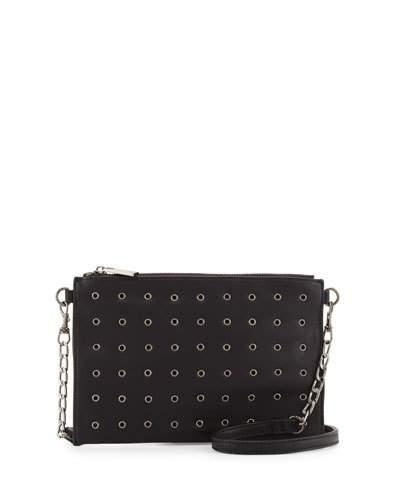 Grommet Faux-leather Crossbody Bag, Black