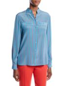 Button-front Long-sleeve Striped