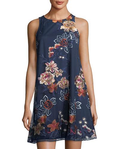 Floral-embroidered A-line