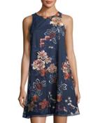Floral-embroidered A-line