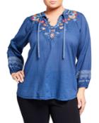 Plus Size Chelsee Cotton V-neck Long-sleeve Blouse