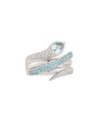 18k White Gold Diamond & Aquamarine Snake Ring,