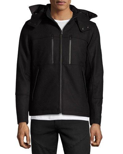 Waterproof Hooded Wool-blend Coat, Black