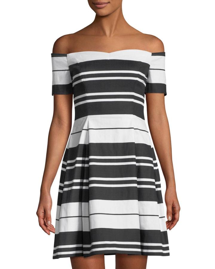 Off-the-shoulder Striped Canvas Dress