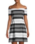 Off-the-shoulder Striped Canvas Dress