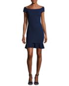 Dalane Cap-sleeve Flounce Cocktail Dress, Navy