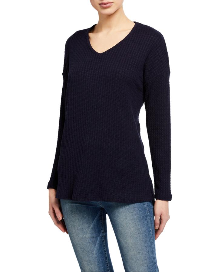 V-neck Waffle Knit Top