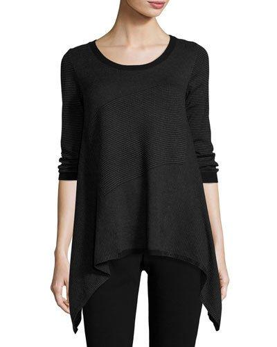 Asymmetric-hem Colorblock Sweater, Black/charcoal