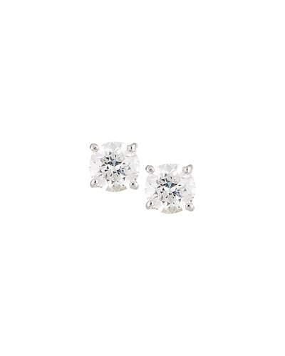 18k White Gold Round Diamond Solitaire Stud Earrings,