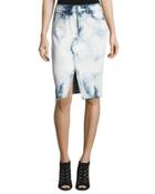 Trystan Bleached Denim Midi Skirt With Raw Hem, Elation