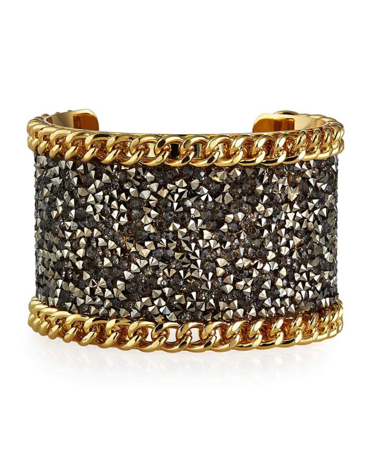 Chain-trim Crystal Cuff Bracelet, Black