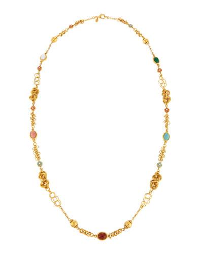 Long Golden Multi-stone Station Necklace