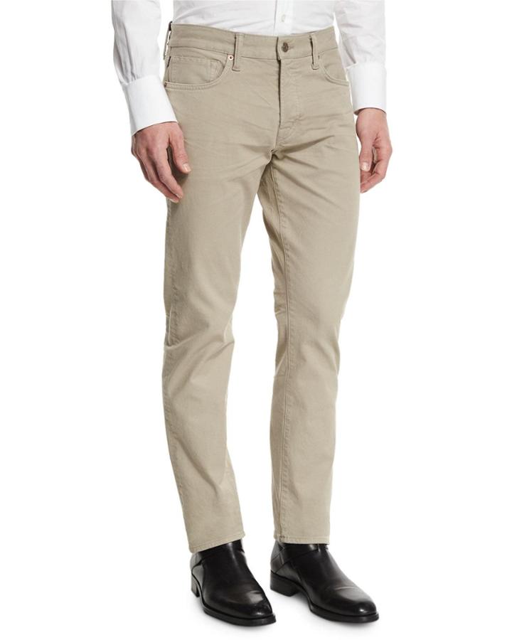 Straight-fit Solid Wash Stretch Denim Jeans, Tan