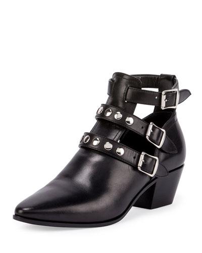 Three-strap Leather Ankle Boot, Black (nero)