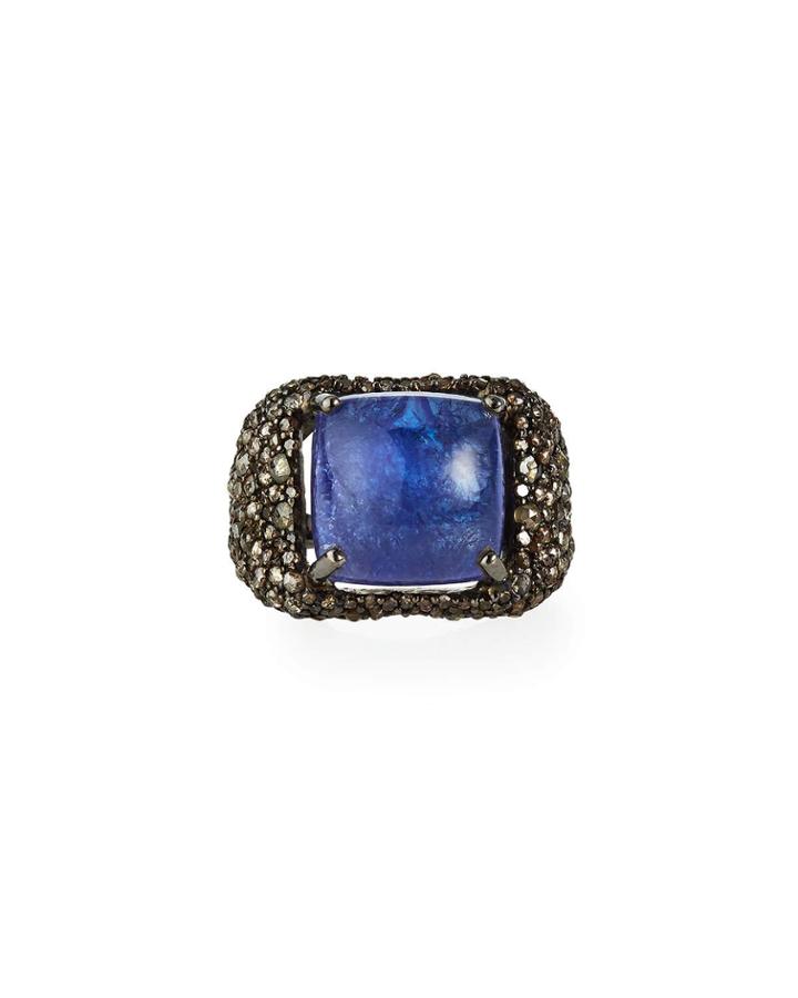 Tanzanite Square And Diamond Ring,