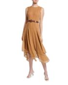 Embroidered Polka Dot Handkerchief Belted Dress