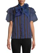 Talulah Tie-neck Ruffle-sleeve Blouse