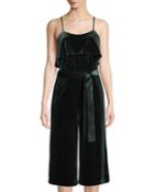 Hustle Square-neck Ruffle Velvet Jumpsuit