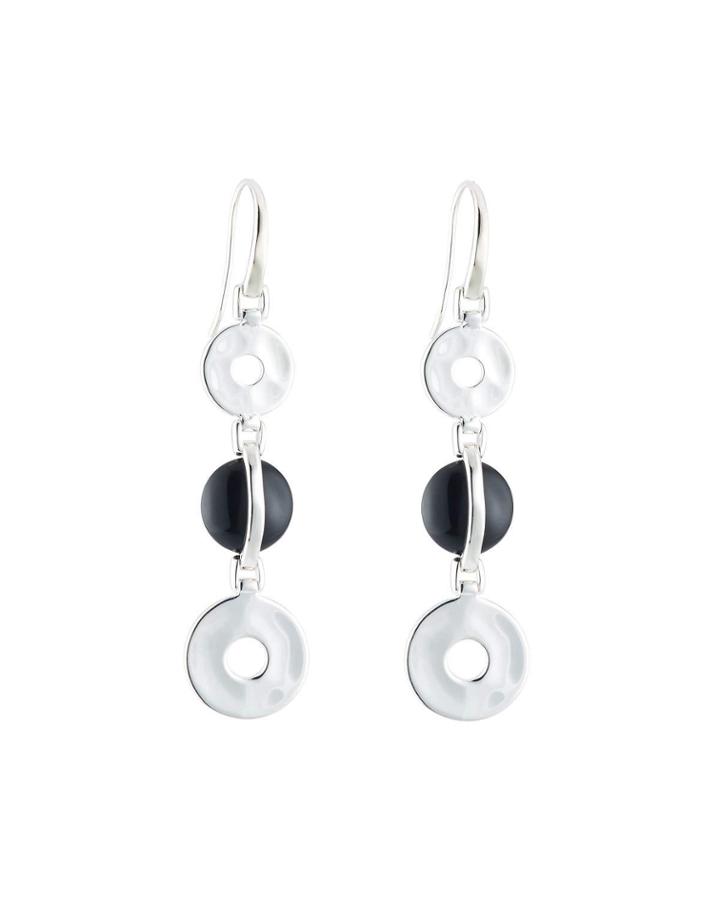 Senso Metal Wrapped Stones And Open Discs Drop Earrings In Onyx