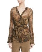 Long-sleeve Botanical-print Wrap-waist