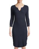 Thermal-knit Split-neck Henley Dress