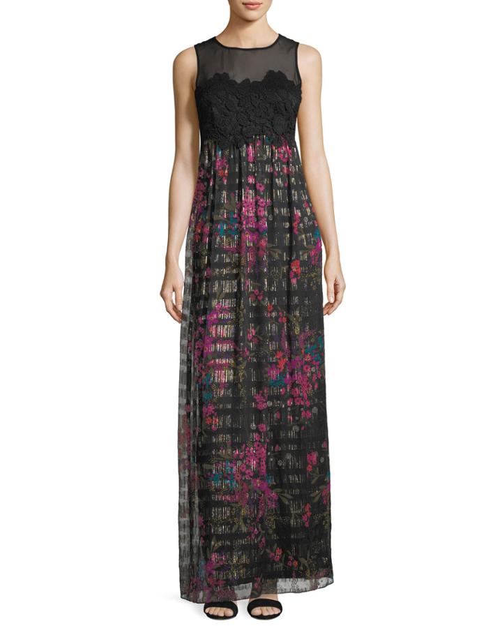 Betton Sleeveless Bouquet-print Lace Bodice