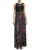 Betton Sleeveless Bouquet-print Lace Bodice
