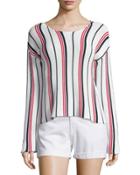 Cropped Long-sleeve Striped Top, Vertical