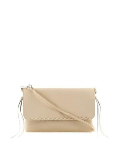Whipstitch-trim Faux-leather Crossbody Bag, Bone