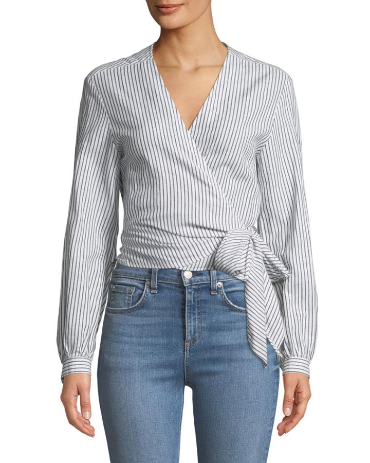 Prescot Striped Long-sleeve Wrap Top