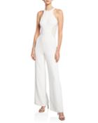 Sleeveless High-neck Jumpsuit With Stripe Applique