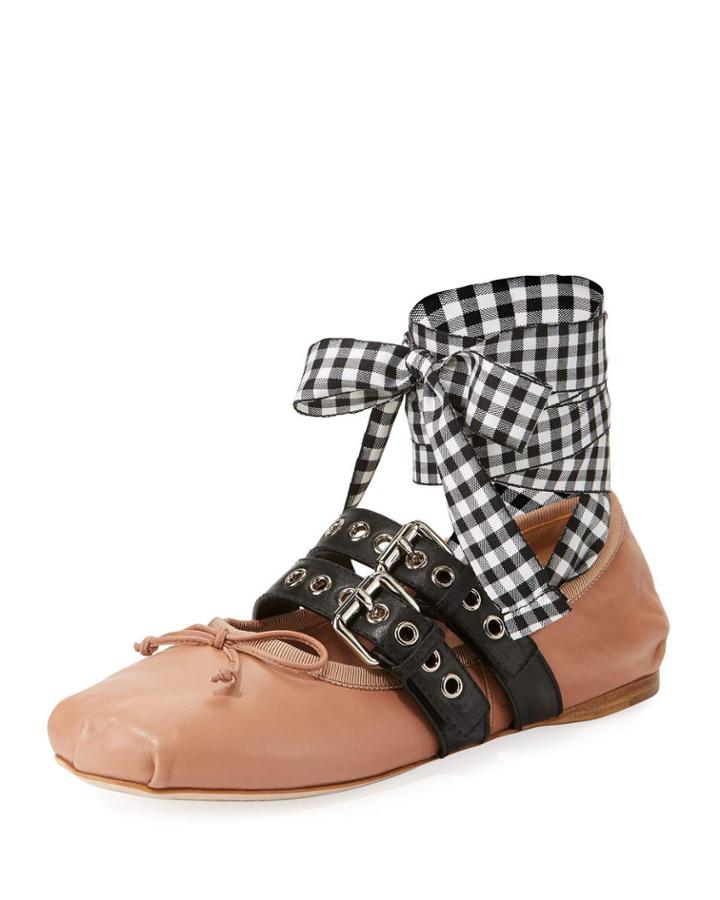 Belted Leather Ballet Flats
