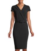 Belted Cap-sleeve Career Dress