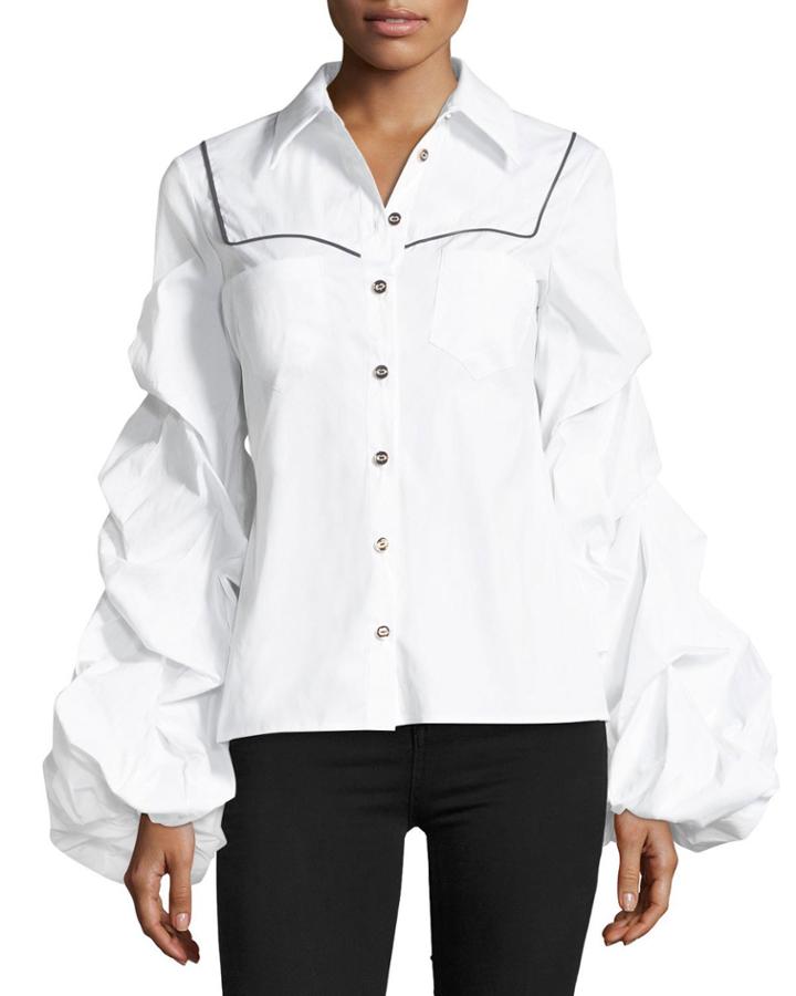 Ambrose Button-front Poplin Shirt W/ Ruched