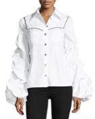 Ambrose Button-front Poplin Shirt W/ Ruched