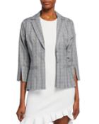 3/4-sleeve Slit-cuff Plaid Jacket