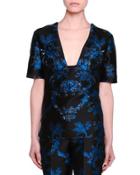 Short-sleeve Floral-embellished Blouse, Black