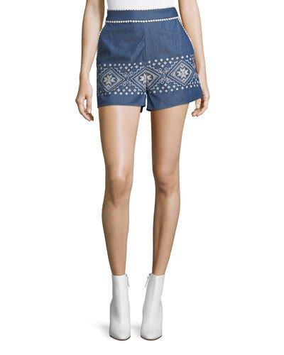 Embroidered High-waist Chambray