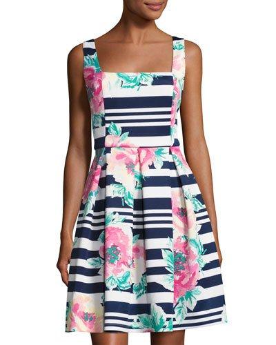 Square-neck Floral-print Scuba Dress,