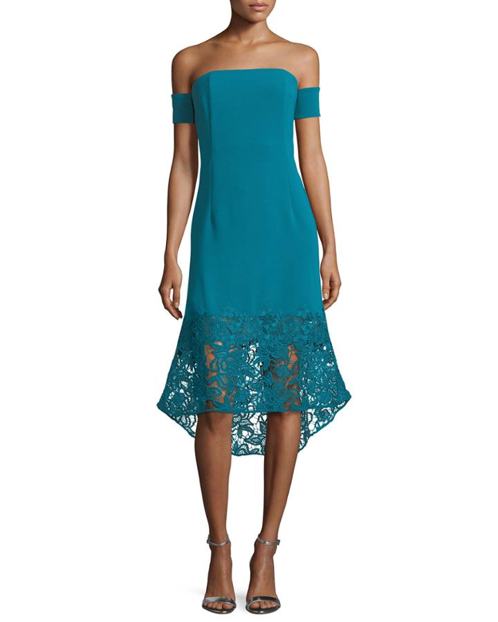 Indure Off-the-shoulder Lace-hem Sheath Cocktail Dress