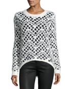 High-low Dot-print Sweater, Black/white