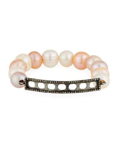 Diamond & Freshwater Pearl Beaded Stretch Bracelet