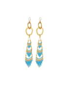 Golden Textured Chandelier Earrings, Turquoise