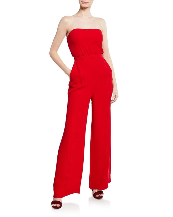 Strapless Tie-back Wide-leg Jumpsuit W/ Pockets