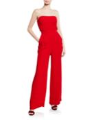 Strapless Tie-back Wide-leg Jumpsuit W/ Pockets