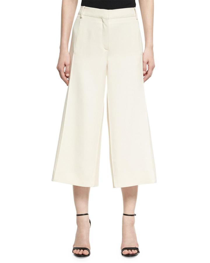 Crepe Couture Cropped Wide-leg Pants, Ivory