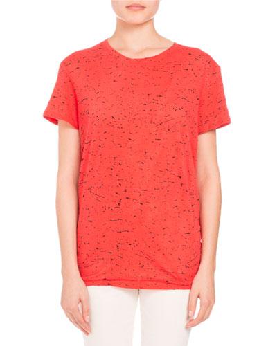 Splatter-print Tie-back Tee, Coral