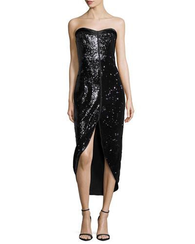 Strapless Sequined Cocktail Dress, Black
