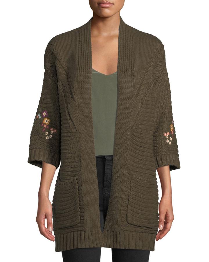 Floral-embroidered Chunky Cardigan